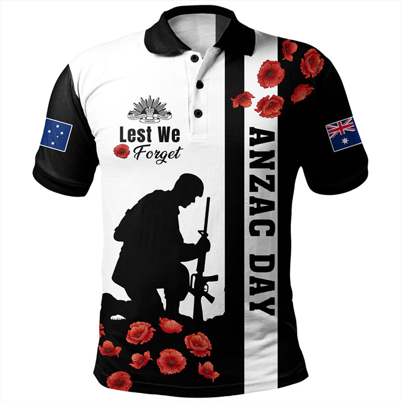 Street Fashion Men 2025 - Lest We Forget Anzac Day Рубашка-поло