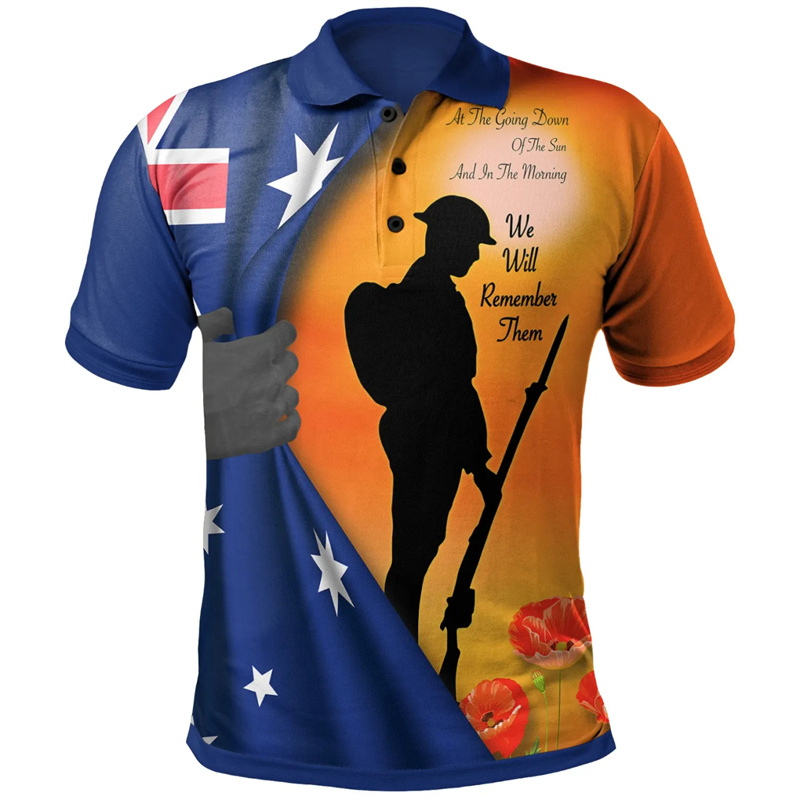 Street Fashion Men 2025 - Lest We Forget Anzac Day Рубашка-поло